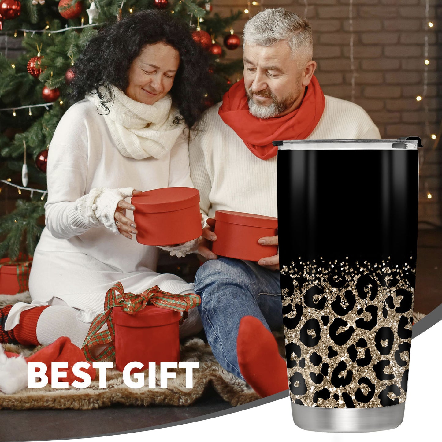 Leopard print tumbler, 20oz/590ml, stainless steel coffee cup with lid, double wall insulated. Perfect for gifting occasions like Christmas, Thanksgiving, Father's Day, Graduation, Independence Day. BPA-free and washable.