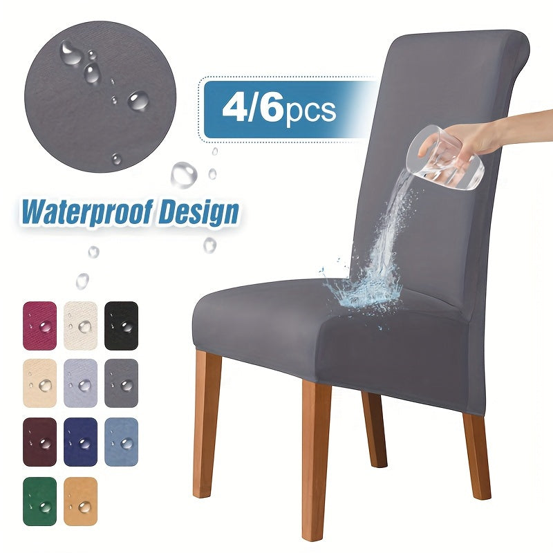 Waterproof fiber fabric chair cover for high-back chairs, ideal for living room, office, and home décor. Available in sets of 4 or 6 pieces.