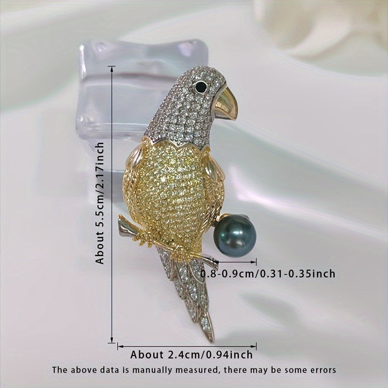 Vintage-style Elegant Parrot Brooch featuring a Natural Deep Sea Black Pearl, comes with a Perfect Gift Box