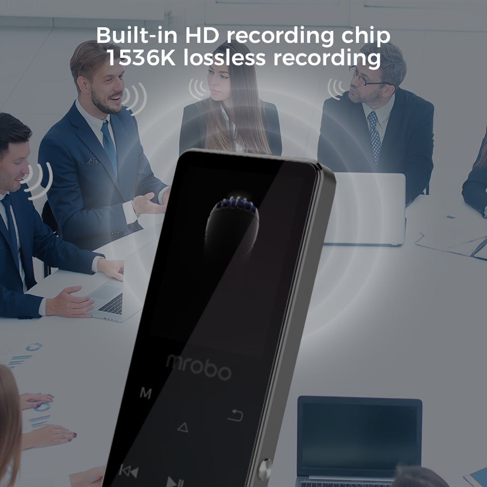 Cappsu 68GB HiFi MP3 плеер с беспроводными функциями, включая воспроизведение видео, FM-радио, просмотр изображений, запись голоса и корпус из цинкового сплава. В комплект входят наушники и USB-порт для зарядки.