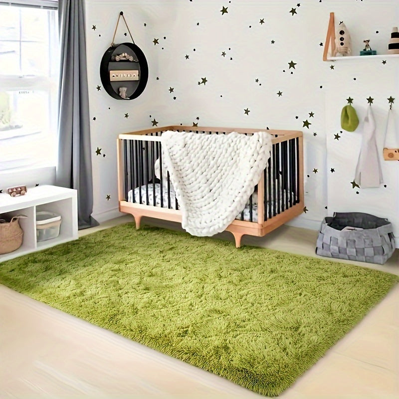 Soft green plush rectangular carpet with ultra-soft texture - plush, resistant to stains, and non-slip for bedroom, living room, and home decor purposes.