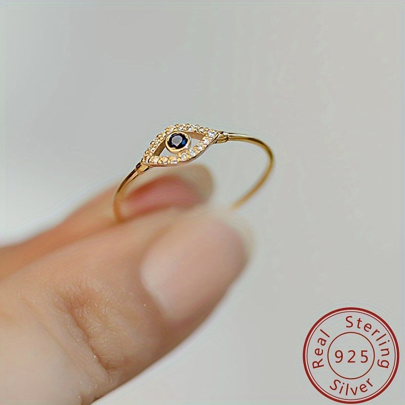 Elegant and stylish evil eye design ring made of 925 sterling silver, featuring sparkling zirconia stones. This high-quality piece is the perfect gift for your loved one on special occasions like engagement or wedding.