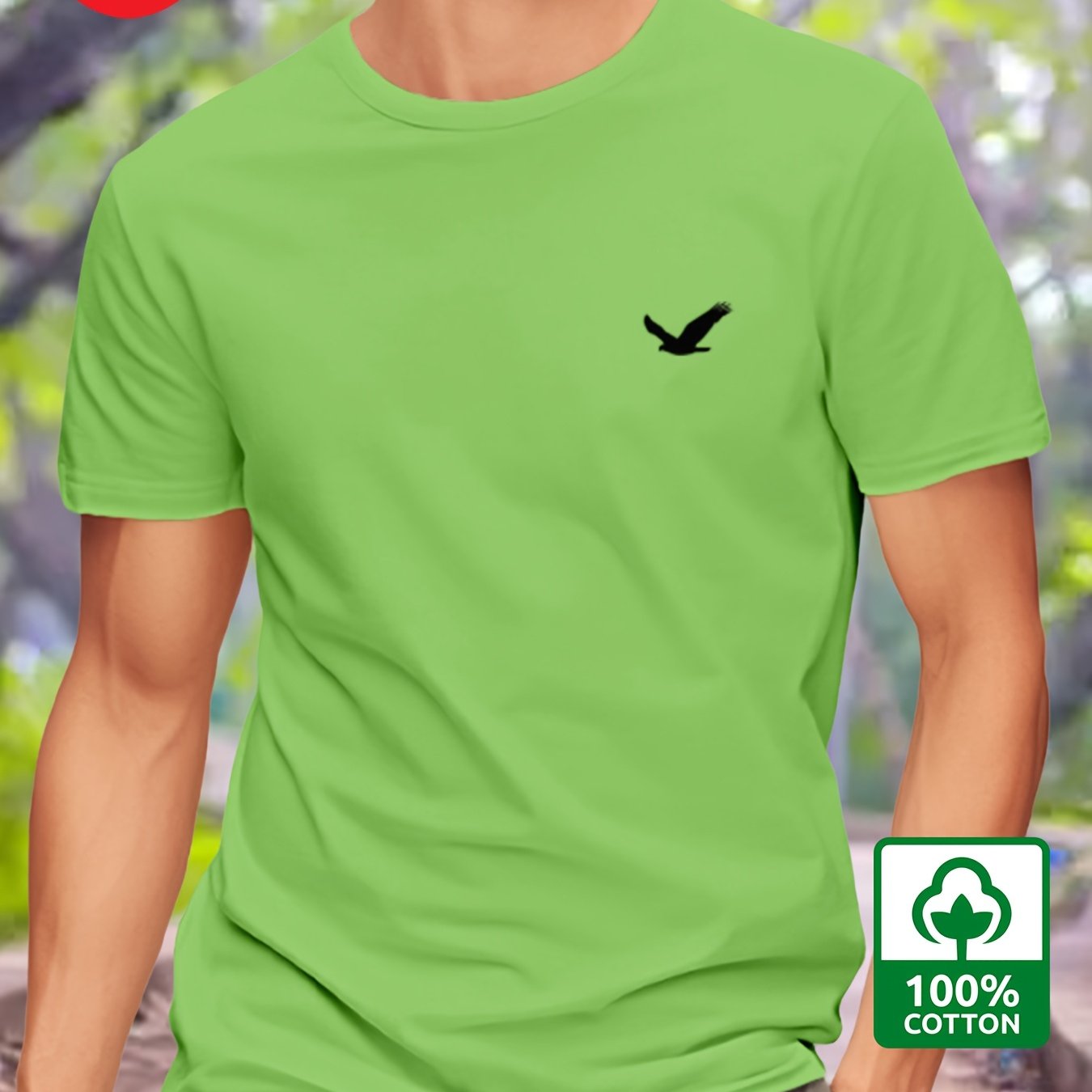 100% Paxta Erkaklar T-Shirt Qush Dizayni - Oddiy Kesim, Dumaloq Bo'yin, Odatdagi Uzunlik