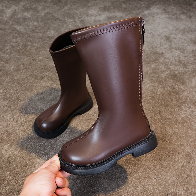 Stylish knee-high boots for girls with a zipper, perfect for autumn and winter.