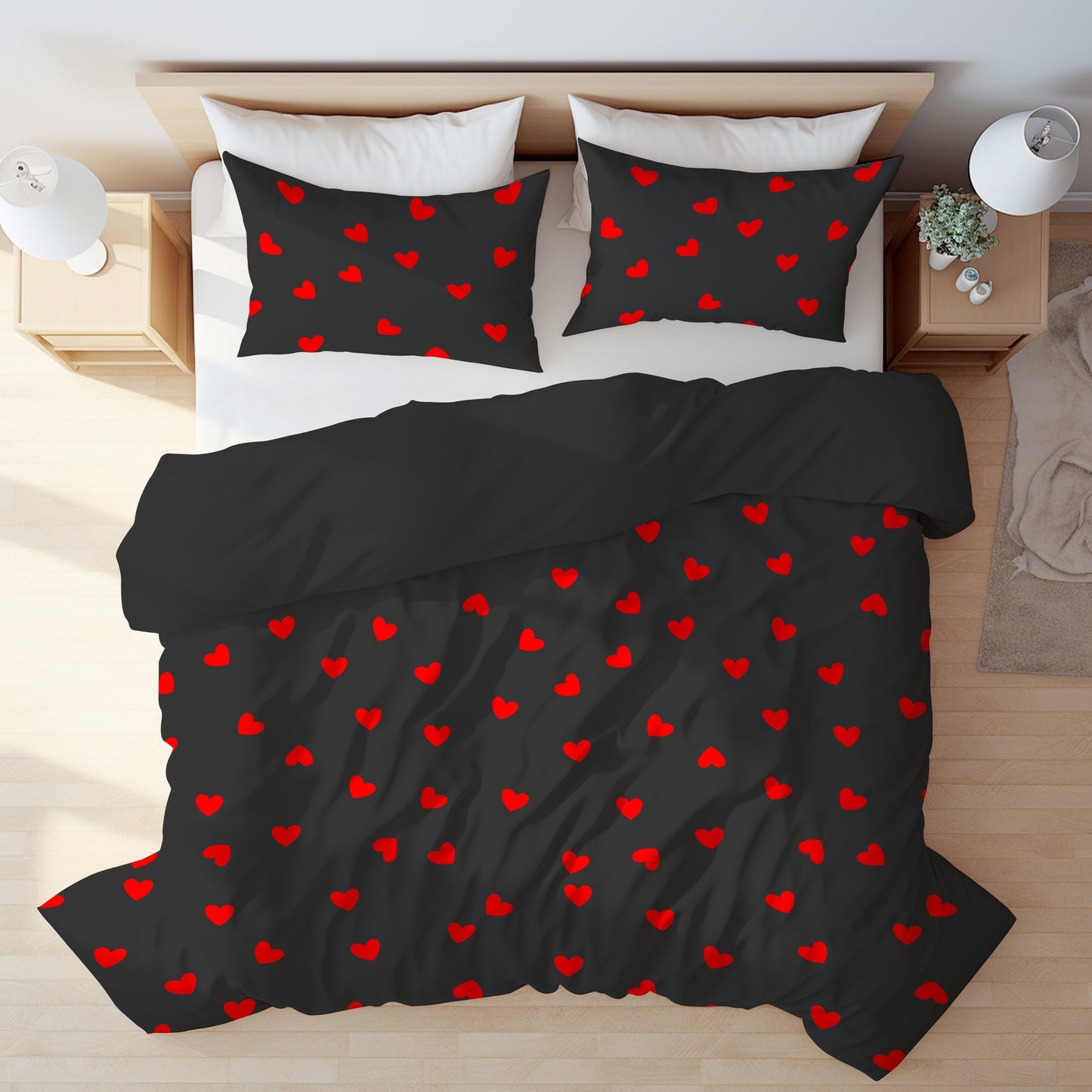 Get ready for the season of love with our Heart Print Valentine's Day Bedding Set. This set includes 1 Duvet Cover and 2 Pillowcases, all brushed for a soft and comfortable feel. Perfect for any bedroom or guest room, this skin-friendly set is suitable