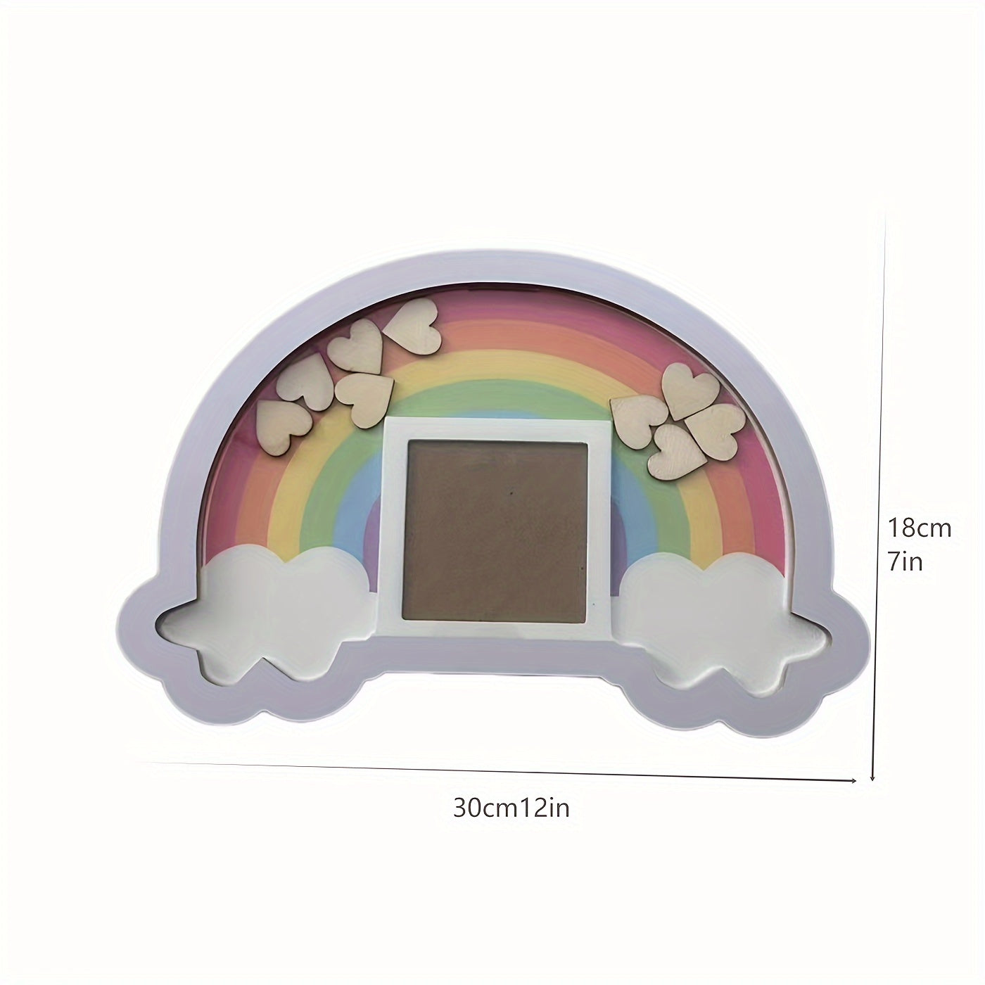 Single picture frame designed as a wooden rainbow, perfect for creative nursery wall decor. This frame is a lovely way to display newborn baby memories and photos from 0-3 years old.