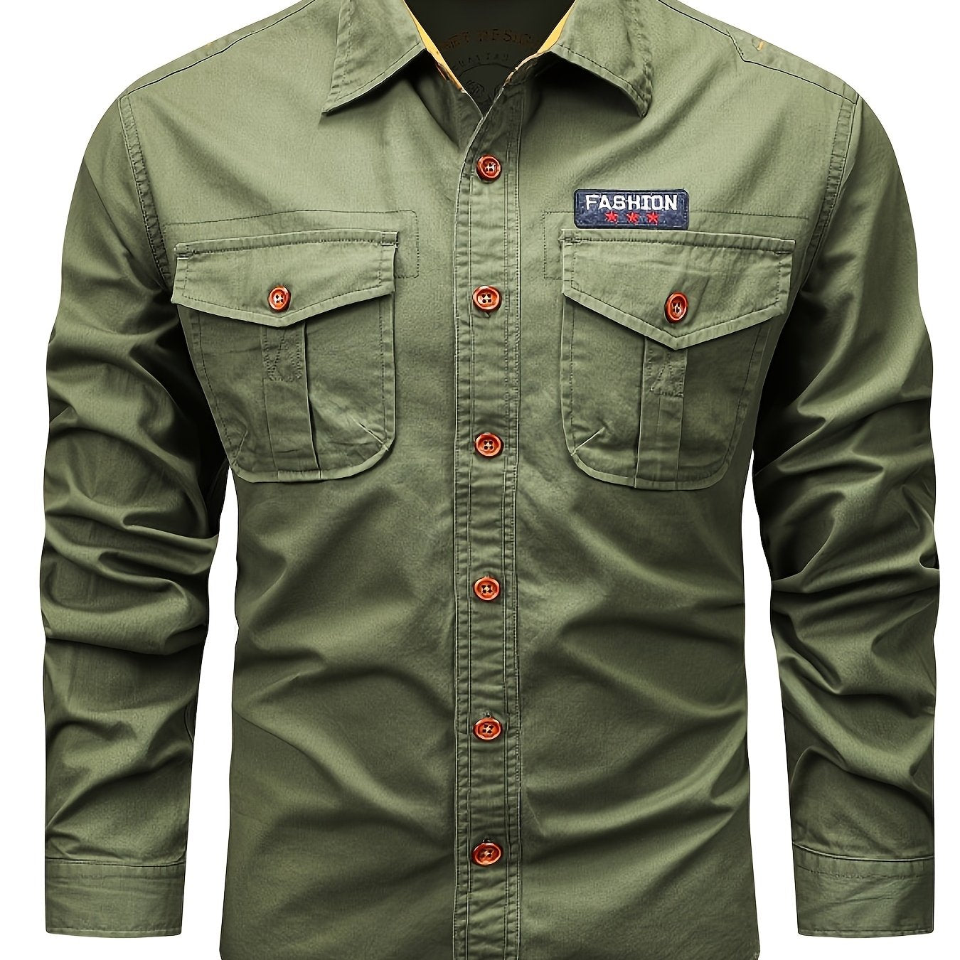 Men's Cotton Cargo Shirt - Long sleeve with pockets, ideal for outdoor or casual wear, Spring/Fall Collection.