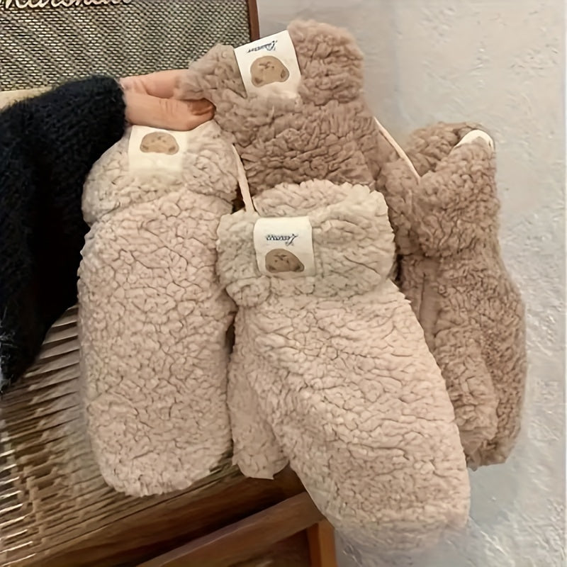 Stay warm and cozy this winter with our fleece mittens. These mittens are lined with plush lamb wool for extra warmth and are windproof and thermal thickened, making them perfect for outdoor activities like cycling or simply going out. They are hand