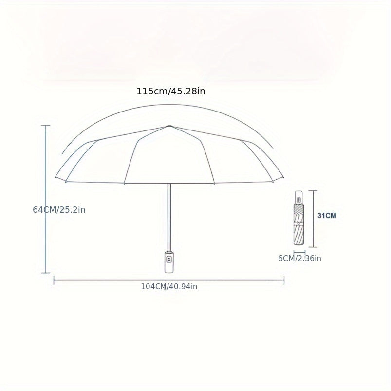 Durable, portable, unisex automatic umbrella with 24 reinforced ribs for sunny and rainy days.