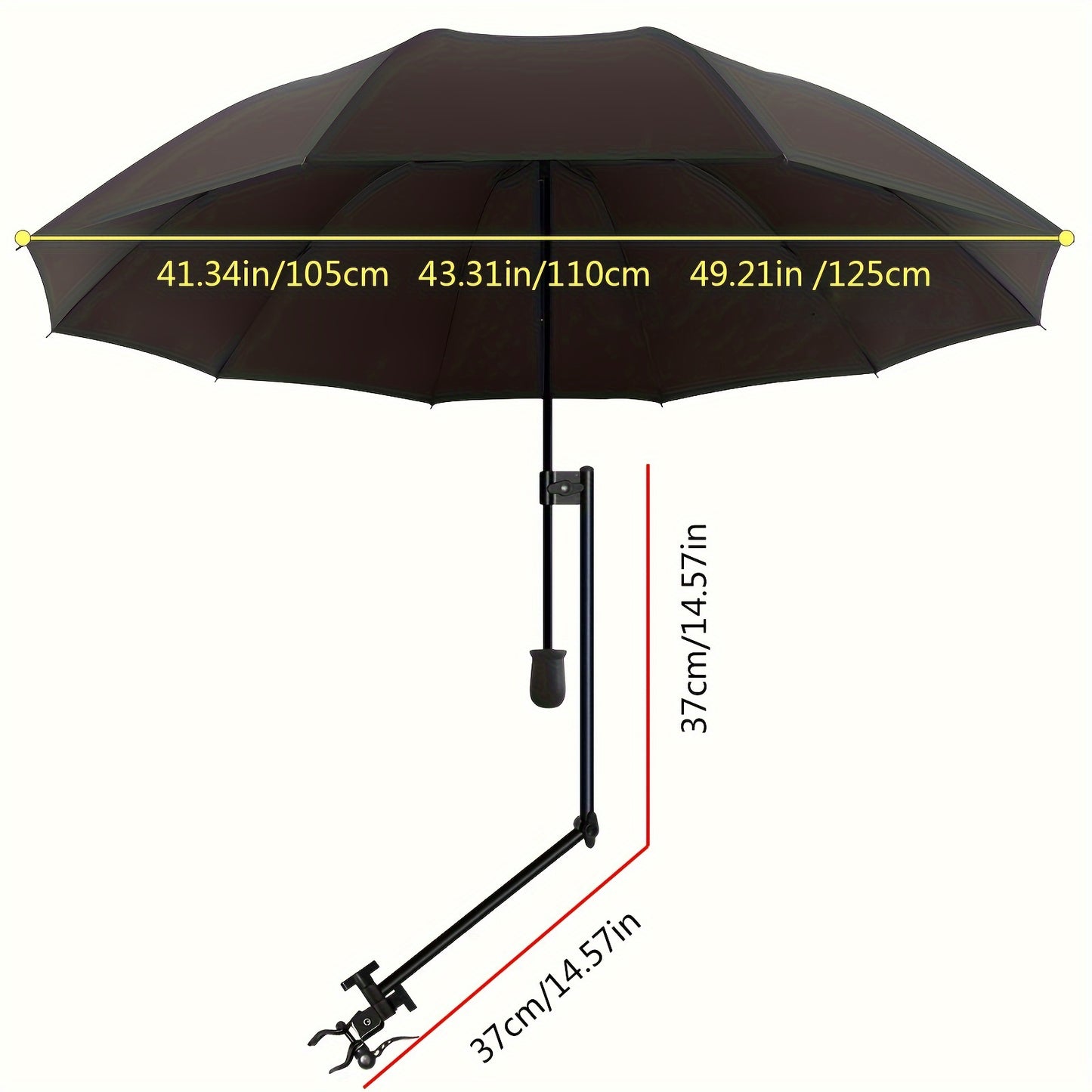 Portable sun umbrella with UPF50+ protection, adjustable clamp, manual open/close, UV-resistant polyester fabric, iron shaft - ideal for beach chair, golf cart, stroller.