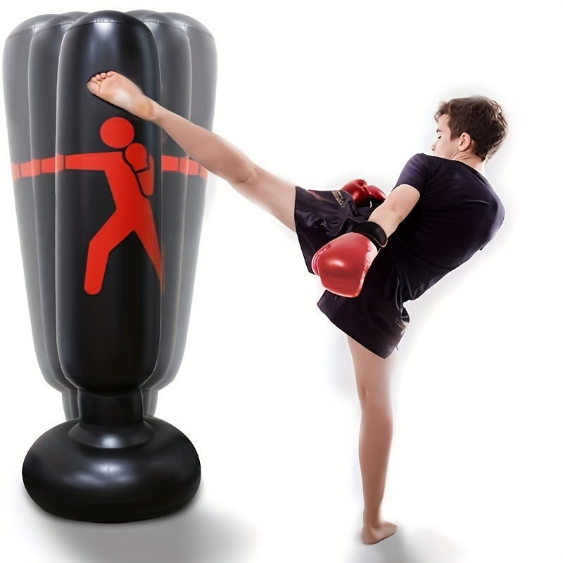 Freestanding inflatable punching bag for kids with stand. Includes gloves for karate and kickboxing. Ideal gift for boys and girls.