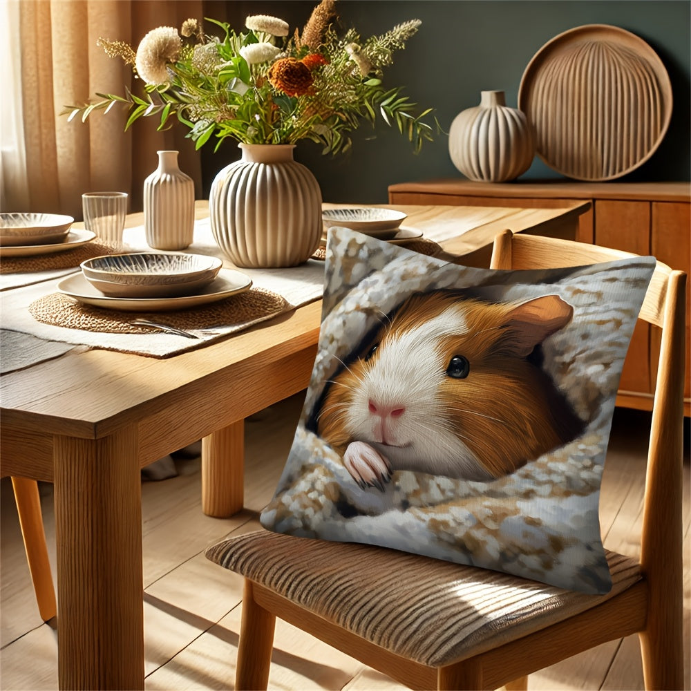 Charming Guinea Pig Throw Blanket featuring a dual print design and hidden zipper, ideal for adding a touch of charm to your sofa or farmhouse decor. Constructed from machine washable polyester, this cozy blanket is perfect for decorating for the