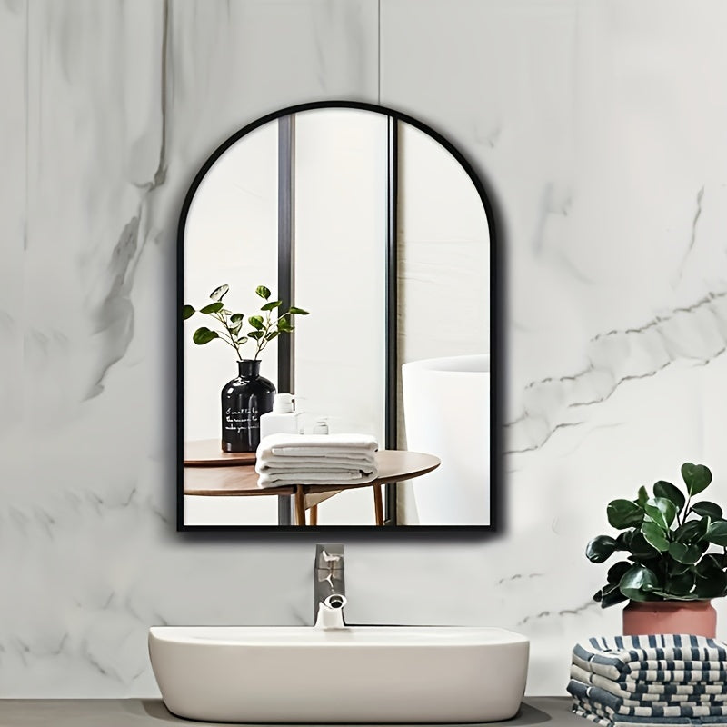 Arch-shaped wall-mounted makeup mirror with aluminum frame