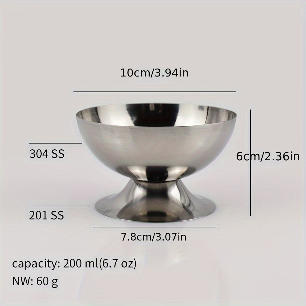 Stainless steel ice cream cup, suitable for desserts and fruit salads in home or professional kitchens.