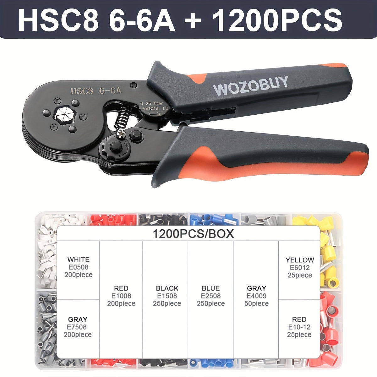 Crimping Tool Kit with HSC8 6-4A/6-6A Crimper Pliers and various wire connectors and terminals.