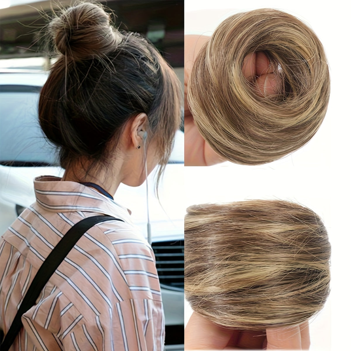 Stylish 3-inch synthetic hair bun ponytail extension for women, ideal for parties and casual wear.