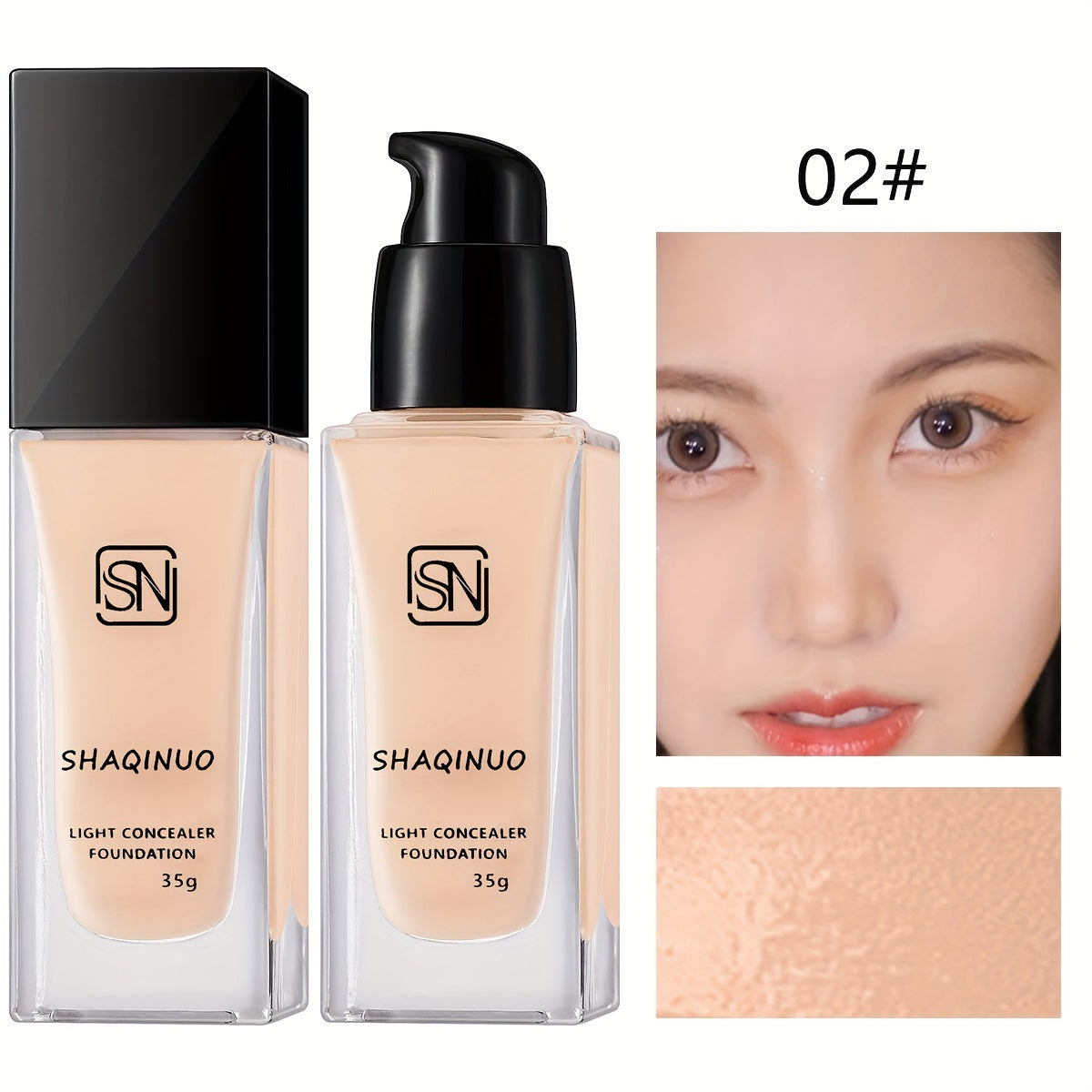 Shaqinuo Light Foundation - Hydrating BB Cream for All Skin Tones, Waterproof, Sweatproof, Evens Skin Tone, Conceals Blemishes, Dark Circles, Pore Minimization, Black Pump Dispenser