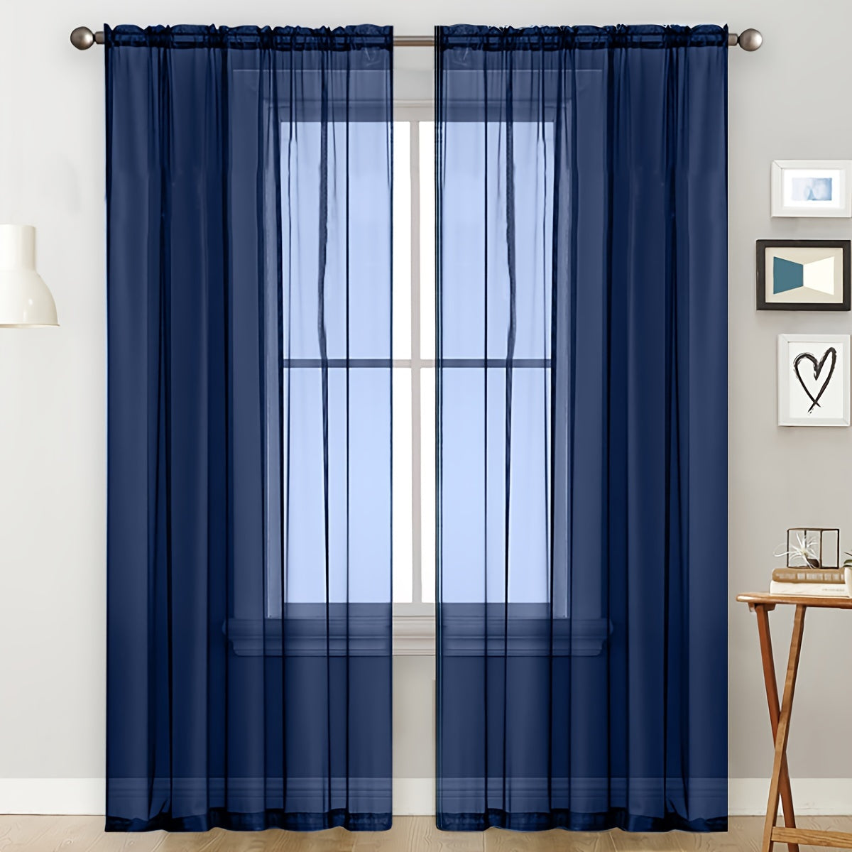 One pack of contemporary semi-sheer polyester curtains with rod pocket window panels. These machine washable cordless Trilon fabric curtains are perfect for adding a romantic touch to your living room or bedroom decor. The knit weave design adds a