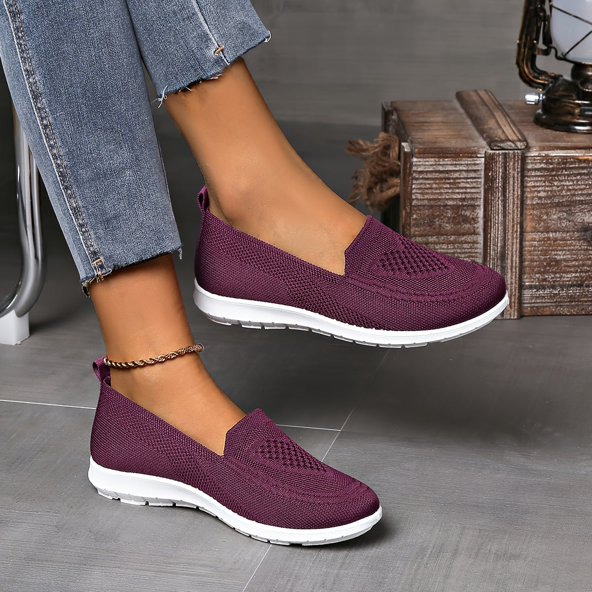 Women's slip-on sneakers are lightweight and breathable with PVC sole and fabric lining. Perfect for all seasons, available in multiple colors.