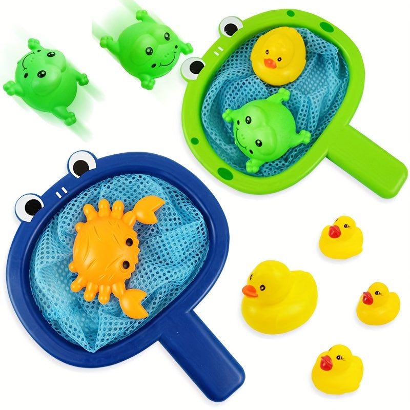 Kids' Bathtime Fun: Aqua Plastic Water Play Set with Fishing Net & Animal Toys for Boys and Girls