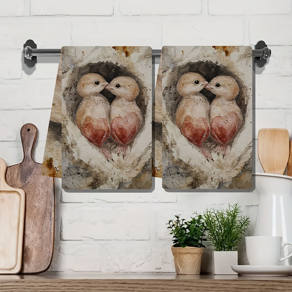 Set of 2 Valentine's Hatchlings Kitchen Towels - Ultra Soft and Highly Absorbent Dish Hand Towels for Holiday Decor, Machine Washable - 16x24 Inch