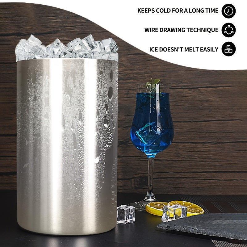 Compact stainless steel ice bucket with 1.6L capacity, perfect for keeping drinks cold on the go. Ideal for outdoor events and home use.