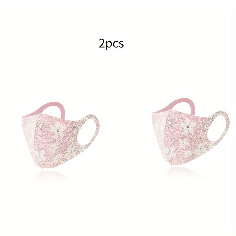 Stylish Lace Face Mask Set Featuring Floral Design - Includes 2 Masks, Reusable and Breathable, Ideal for Outdoor Activities and Sun Protection