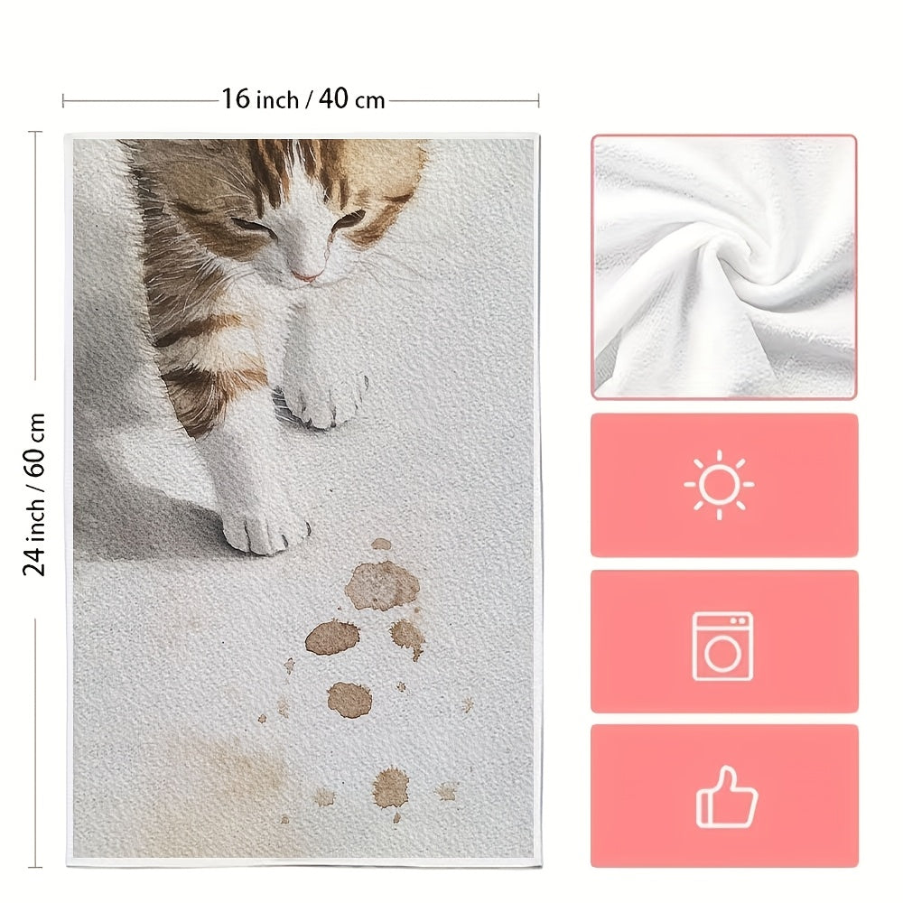 2 pieces of ultra soft kitchen towels, featuring the delicate steps of a kitten as it tiptoes. These highly absorbent dish hand towels are perfect for holiday decor. They are machine washable and measure 16x24 inches. Item number: 2KYSYS1218474