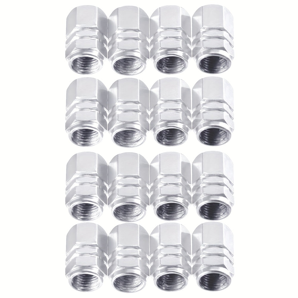 Durable and weather-resistant black aluminum alloy hexagon tire valve stem caps for various vehicle models provide sleek vehicle customization.