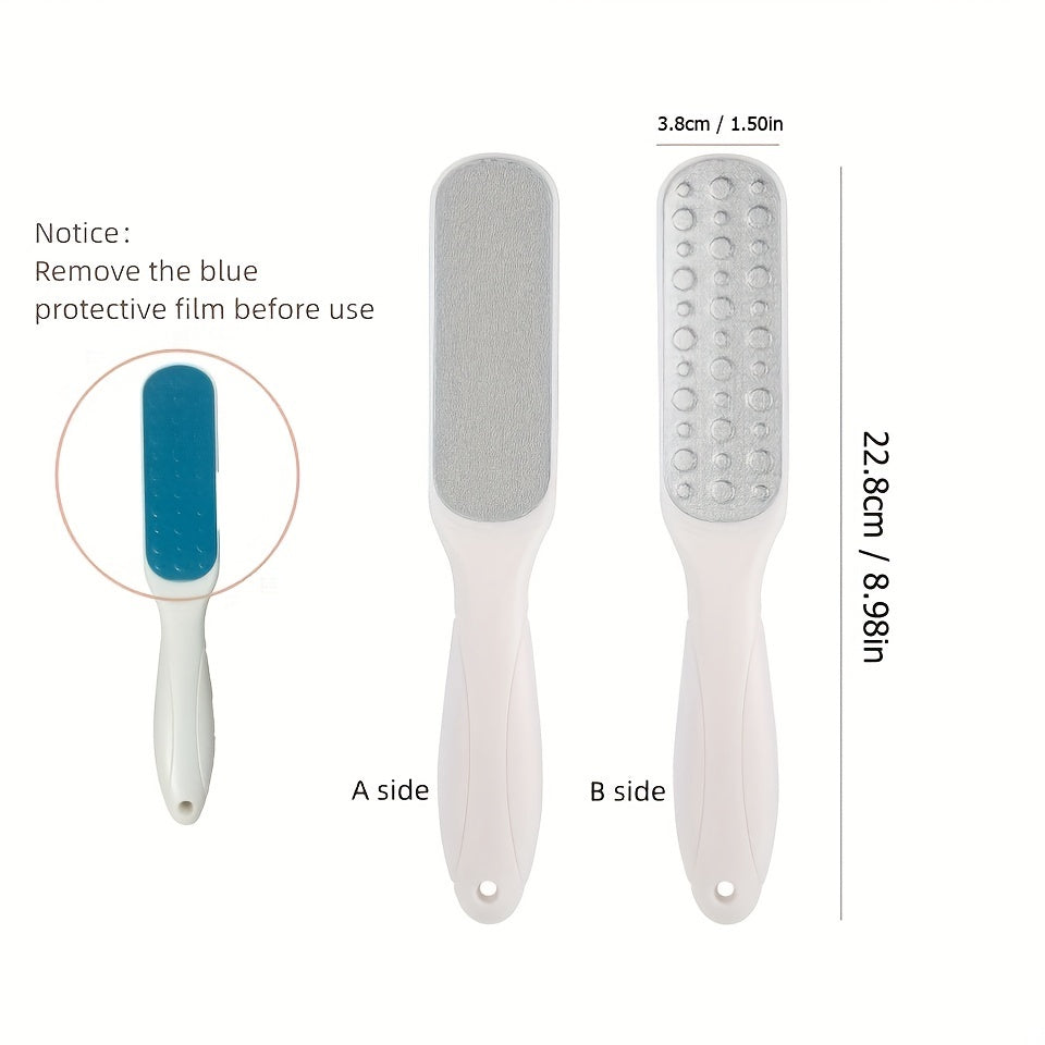 Smooth feet achieved with dual-sided stainless steel foot file.