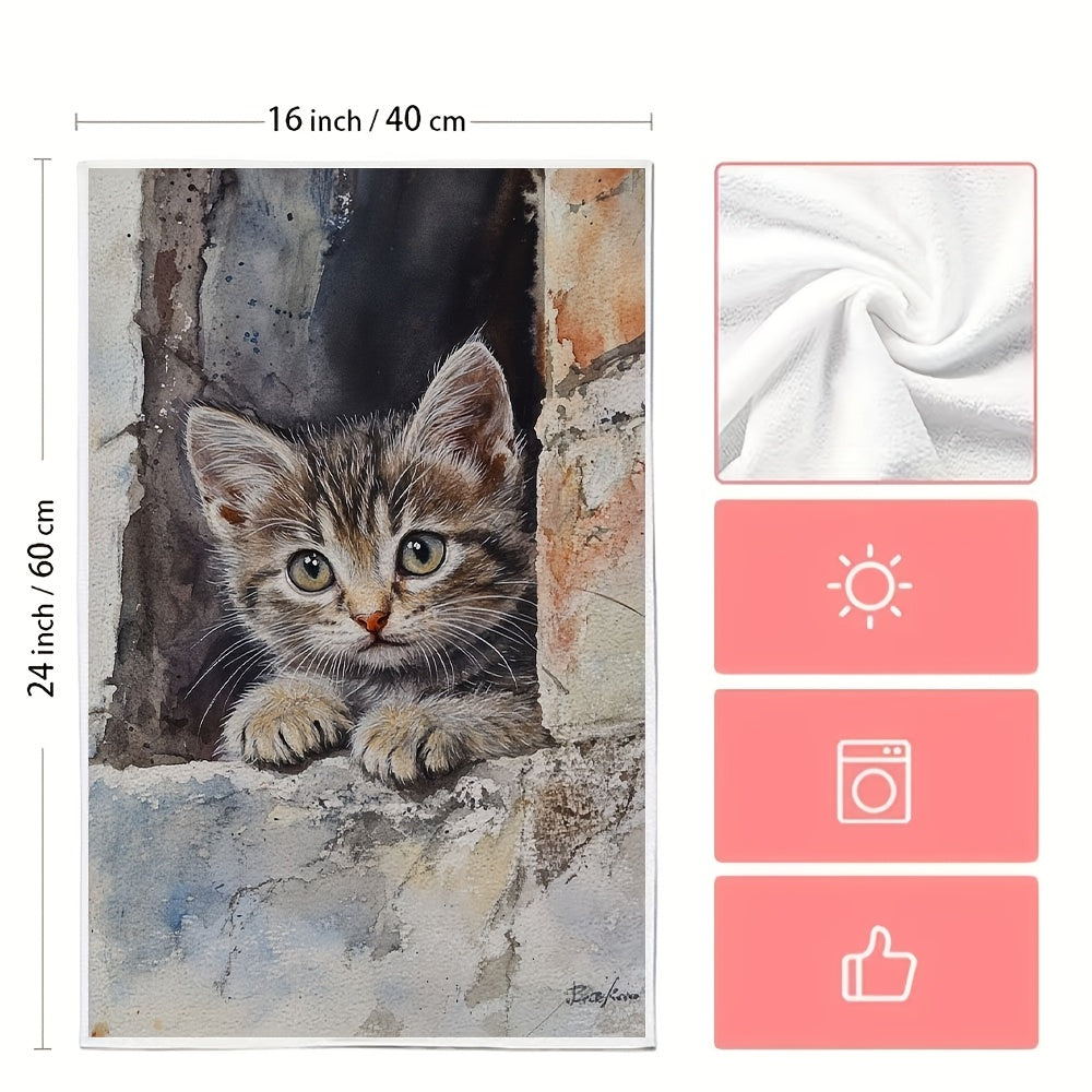 Get your hands on 2pcs of ultra soft kitchen towels featuring an adorable peeking kitten design. These highly absorbent and machine washable dish hand towels come in a contemporary style and measure 40.64x60.96 cm. Perfect for home decor or as dish