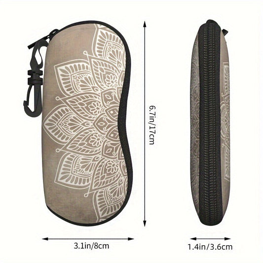 Classic Men's and Women's Galaxy Glasses Case with Brown Beige Mandala Print, Featuring Zipper Closure for Fashionable Travel and Storage of Glasses.