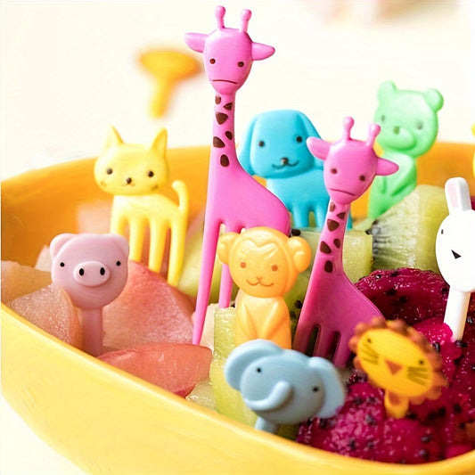 Cute 60-piece cartoon fruit dessert fork set for kids' lunch boxes and party decorations.