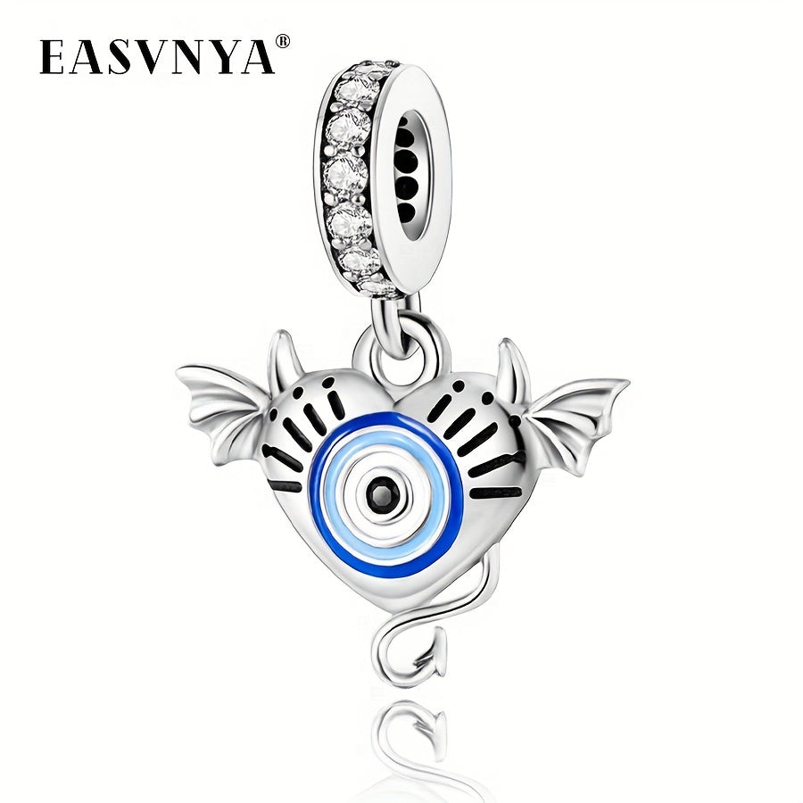 Silver-plated devil pendant with blue eyes, suitable for bracelets and necklaces. Made with cubic zirconia, perfect for DIY jewelry making or gifting. Featuring a unique and original design, this simple yet fashionable piece is ideal for women's birthday