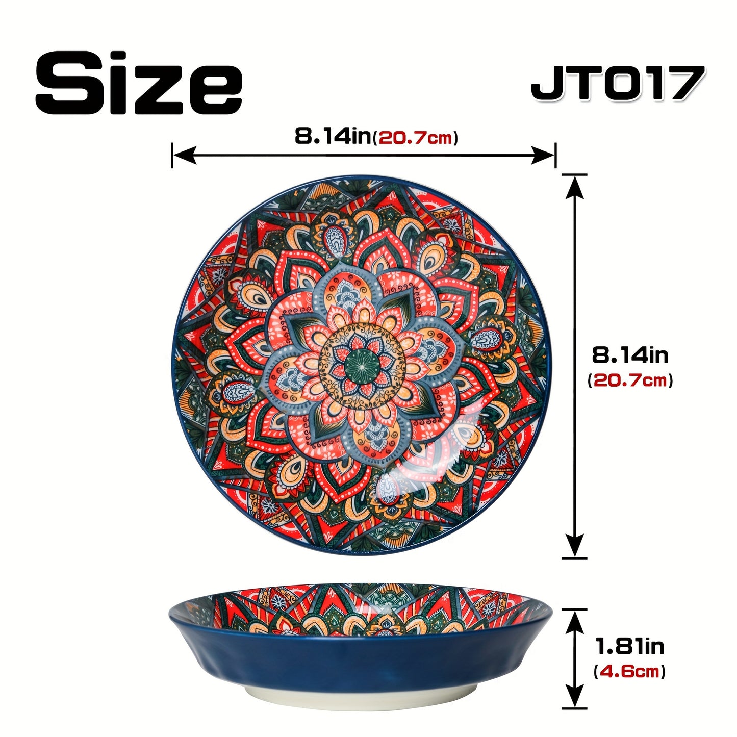 1pc 8-inch Bohemian Style Ceramic Dinner Plate suitable for home and restaurant use. Microwave safe.