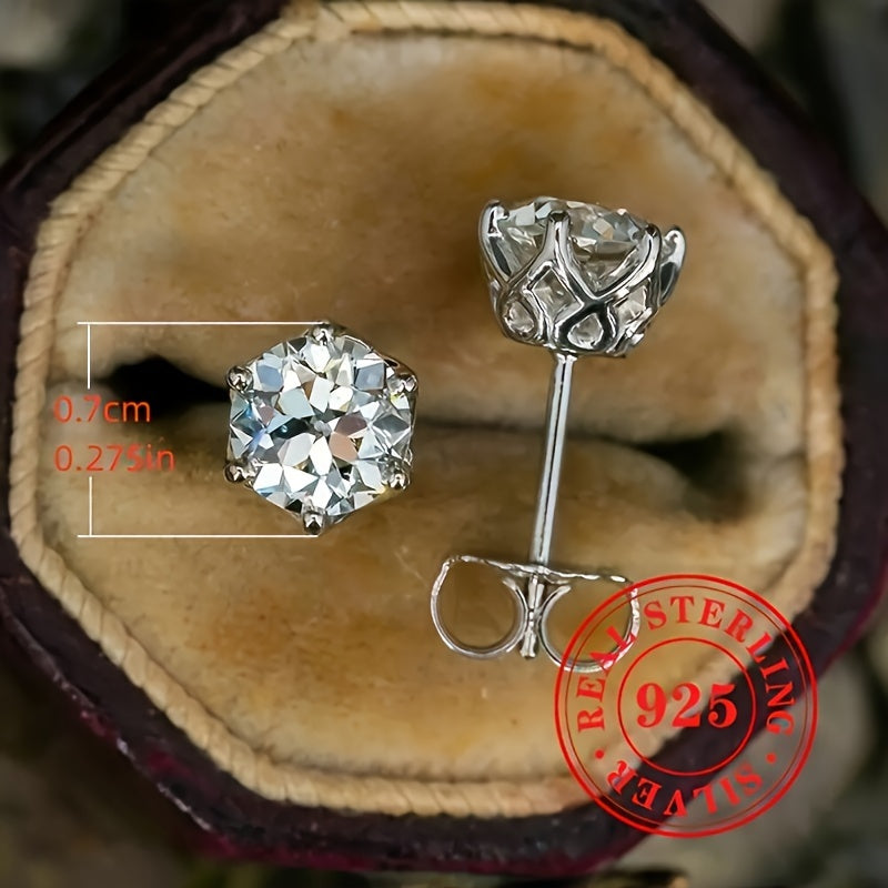 Dazzling Cubic Zirconia Sterling Silver Stud Earrings - Ideal for Everyday and Special Occasions, April Birthstone, No Box Included, Lightweight at 1.3 grams, Synthetic Zirconia Sparkle