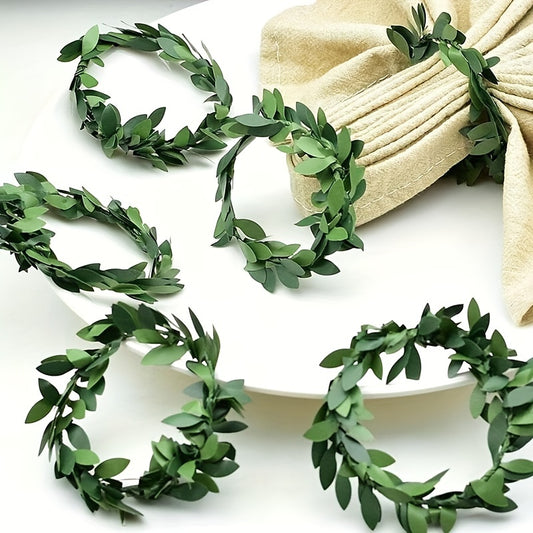 10 Green Leaf Rattan Shaped Napkin Rings for various occasions and table decoration, perfect for St. Patrick's Day festivities.