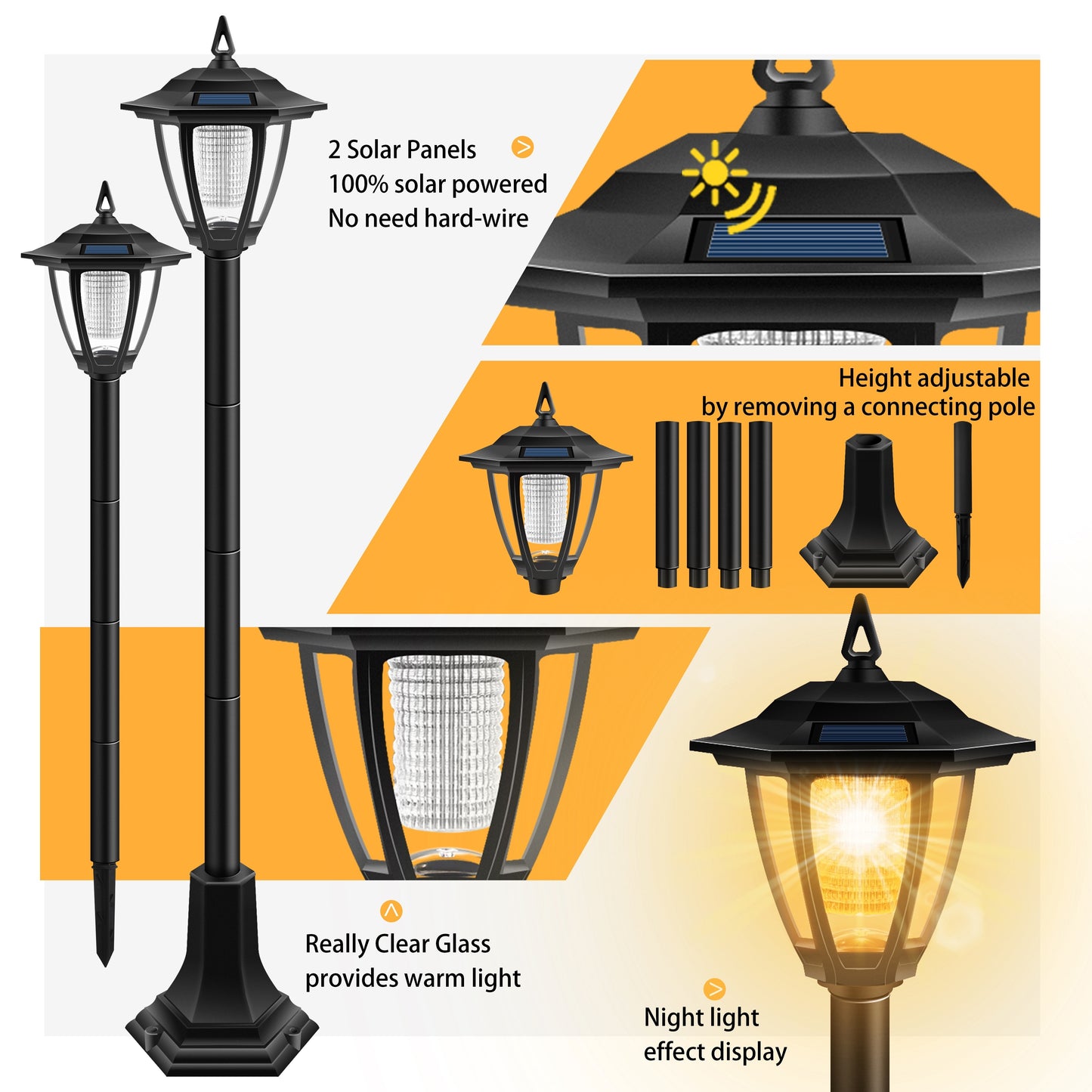 1-2 outdoor solar lights suitable for garden, landscape, path, courtyard, driveway, and sidewalk decoration.