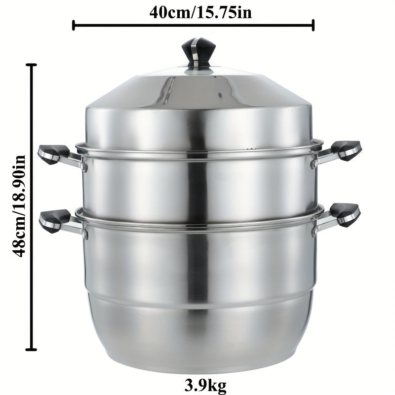 High-Quality Stainless Steel Multi-Layer Steamer Set with Lid, Large Capacity, Includes Steamer Inserts, Compatible with All Stovetops - Essential Kitchen Cooking & Steaming Tools