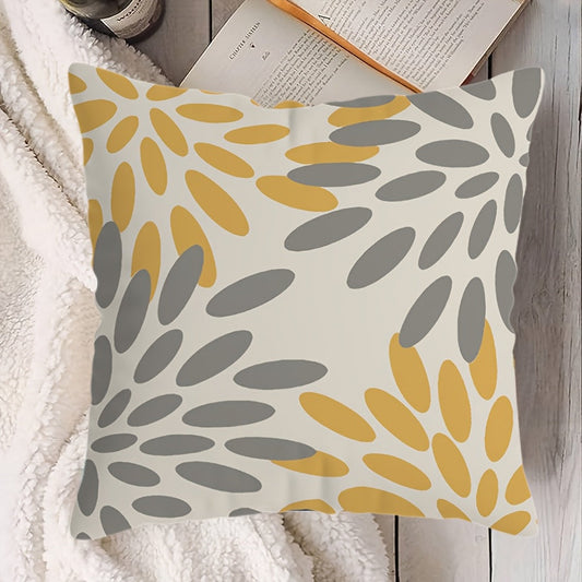 Boho Chic Throw Pillow Cover - Vibrant Yellow & Gray Geometric Design, 44.96x44.96 cm, Made of Polyester with Zip Closure - Perfect for Sofa, Bedroom, Office, or Farmhouse Decor. Easy to clean in the washing machine. Insert not included.