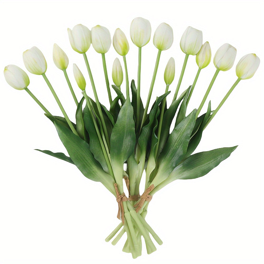 15pcs Real Touch Artificial Tulip Bouquet - Ideal for weddings, engagements, home, and garden decor. Vase not included.