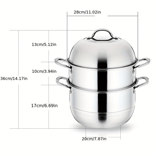 Multi-functional Steamer Set made of Stainless Steel, Non-Stick Cooker, Tempered Glass Lid, and Ventilation - Ideal for Household Use, Featuring Multi-Layer Composite Bottom