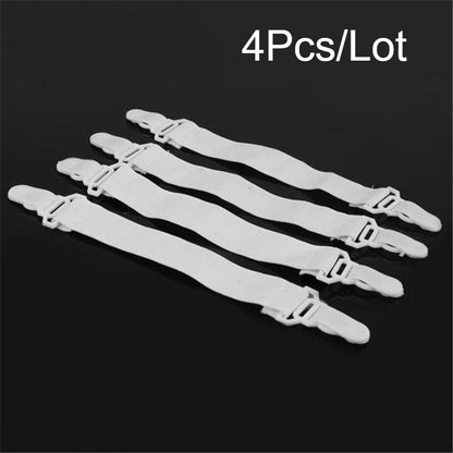 Set of 4 White Elastic Bed Sheet Grippers - Clip-on Fasteners for Mattresses & Blankets, Strong Nylon Straps for a Secure Fit, Keeps Covers in Place