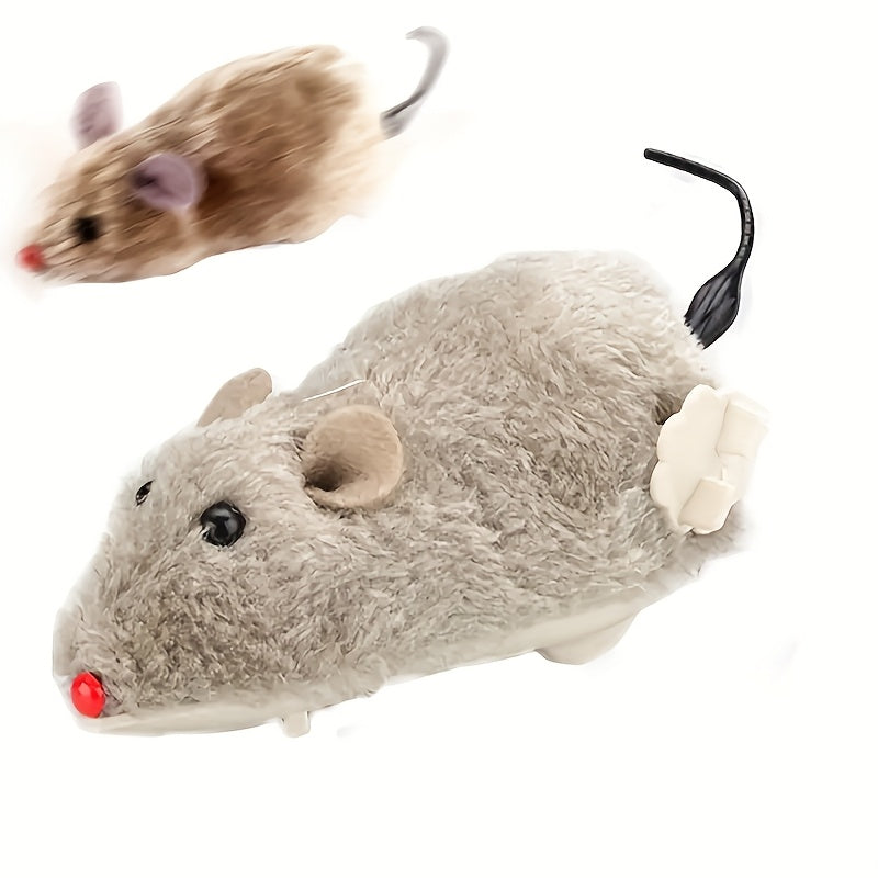 Non-electric, interactive cat toy with wind-up running rat made of durable vinyl material, suitable for kittens, promoting play and exercise without the need for batteries.