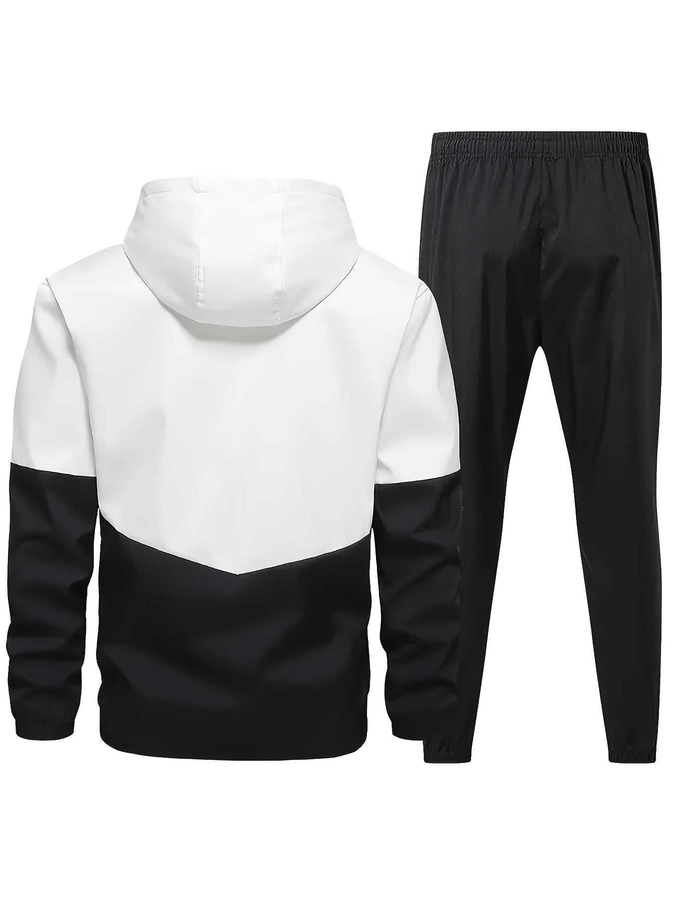 Men's Color Block Hoodie & Joggers Set: Polyester, Zip Detail, All-Season Wear