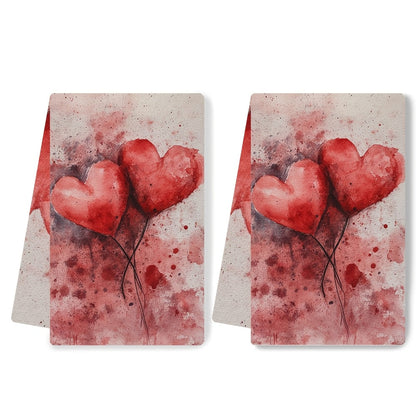 Set of 2 Valentine's Day-themed kitchen towels with a modern coastal design, made of highly absorbent polyester knit fabric. These machine washable towels measure 40.64x60.96 cm and are perfect for adding a festive touch to your holiday decor. Item