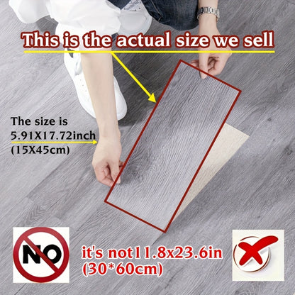 32 peel and paste floor tiles with wood grain design, 45cmx15cm, self-adhesive, waterproof, suitable for bedroom and home decor.