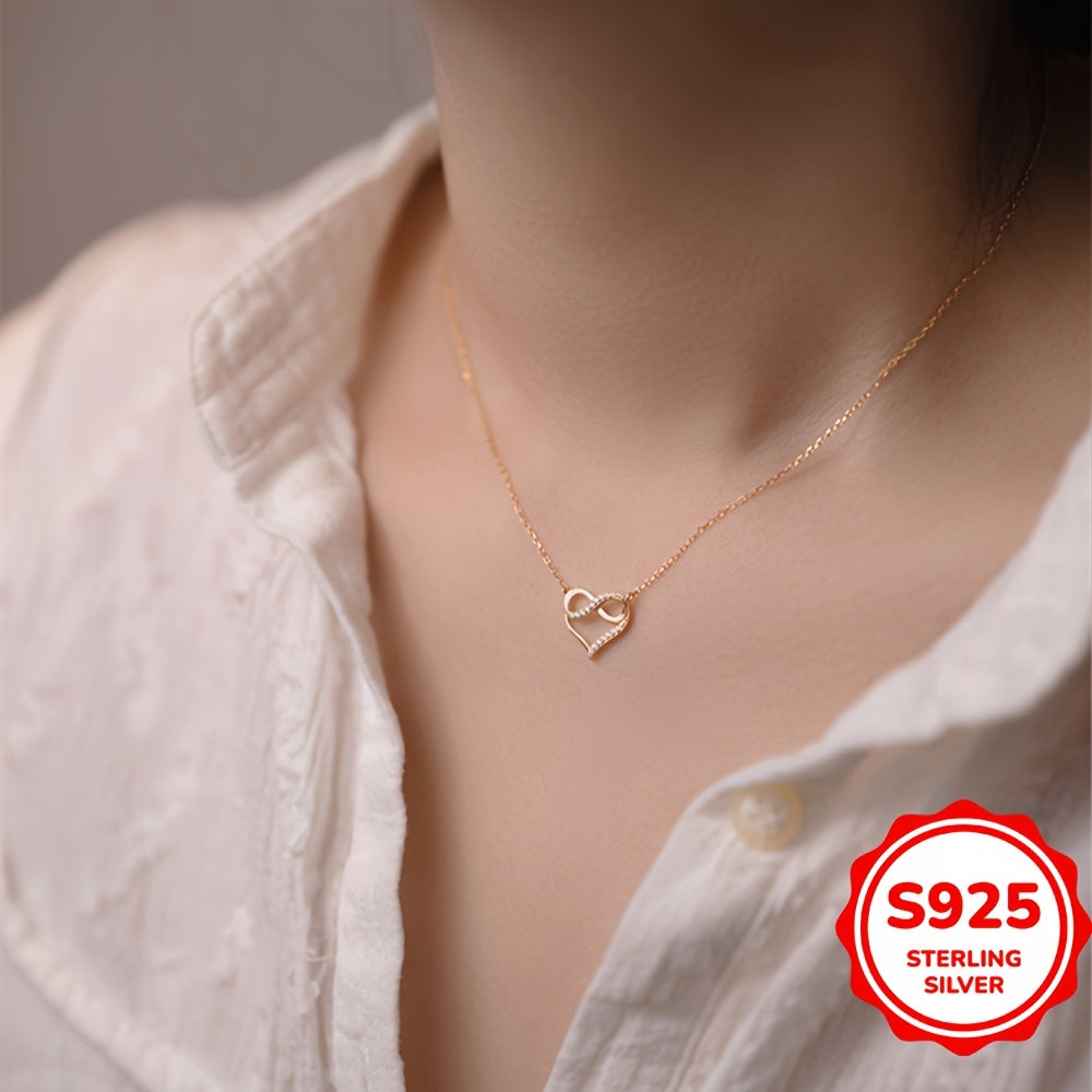 Sterling Silver Heart Necklace, kubik zirkoni bilan bezatilgan, cheksiz omad charm bilan, noyob 8 shaklidagi kalviko zanjir dizayni - har kuni kiyish uchun yoki o'ylangan sovg'a sifatida ideal.