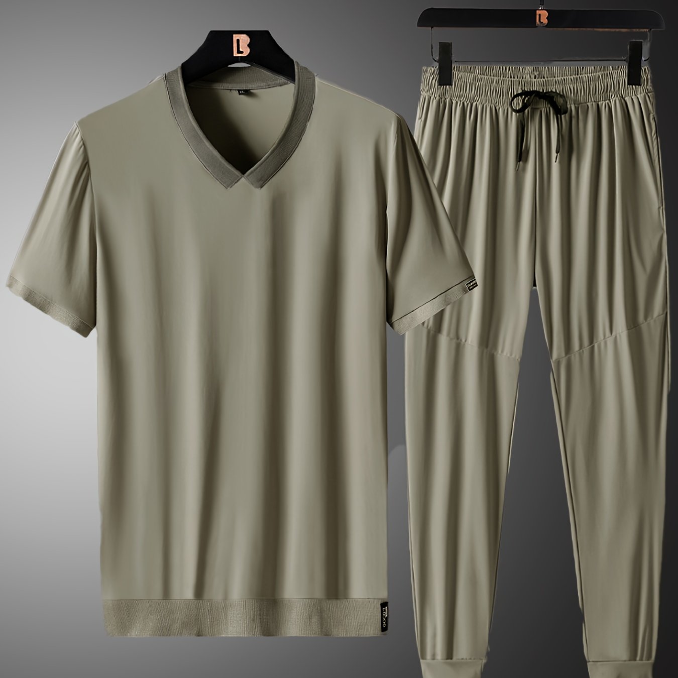 Men's Lightweight Summer Sun Protection Set - Breathable & Quick-Dry V-Neck Shirt and Pants with Pockets, Casual Outdoor Gear for Spring/Summer