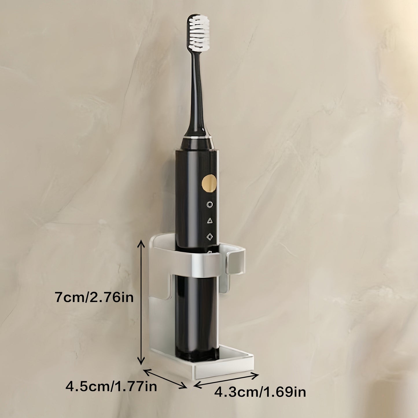 Toilet storage shelf with traceless toothbrush holder for 90% of electric toothbrushes.